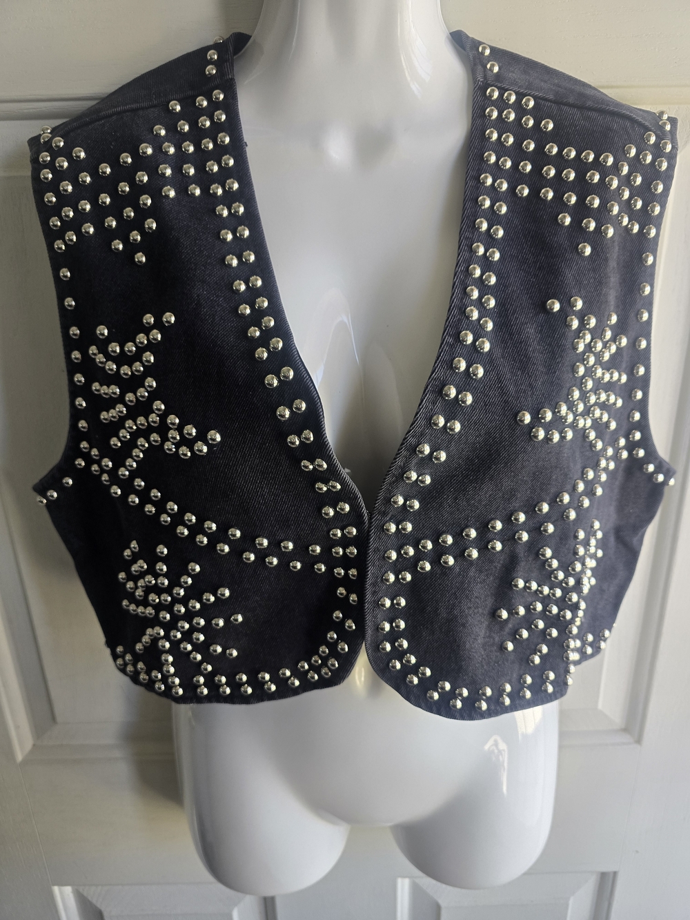 Nasty Gal Black Western Studded Denim Vest